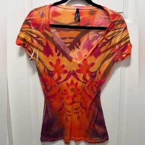 Vibrant Floral V-Neck Short Sleeve Top